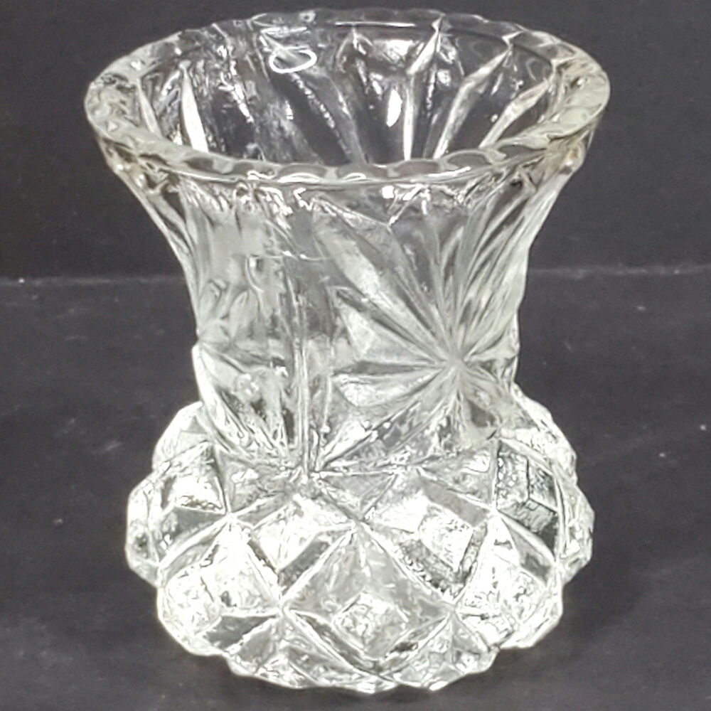 Vtg Glass Toothpick Holder Sawtooth Trim Diamond Minimalist Decor